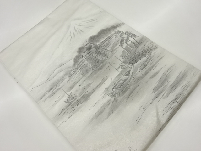 JAPANESE KIMONO / UNUSED NAGOYA OBI / SILK / HAND DRAWING / 53 STATIONS OF THE TOKAIDO